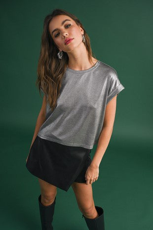 METALLIC CUFFED SLEEVE TOP