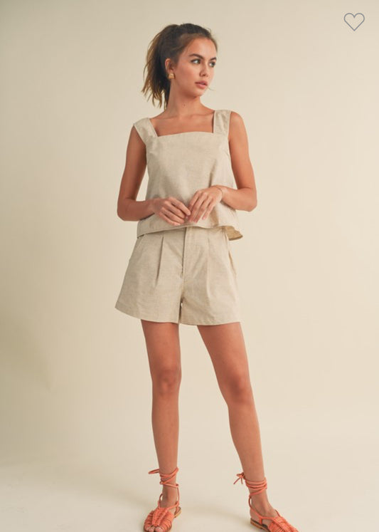 LINEN ELASTIC WAIST SHORTS