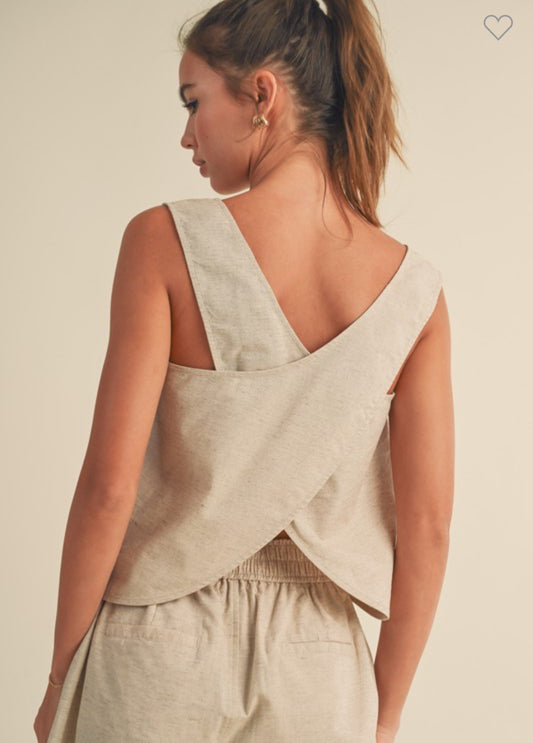 CROSSED BACK LINEN TOP